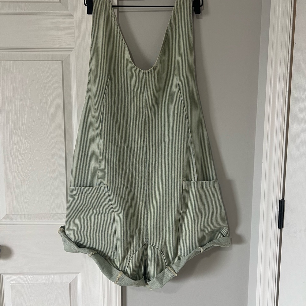 Free People Green Striped Jumpsuit